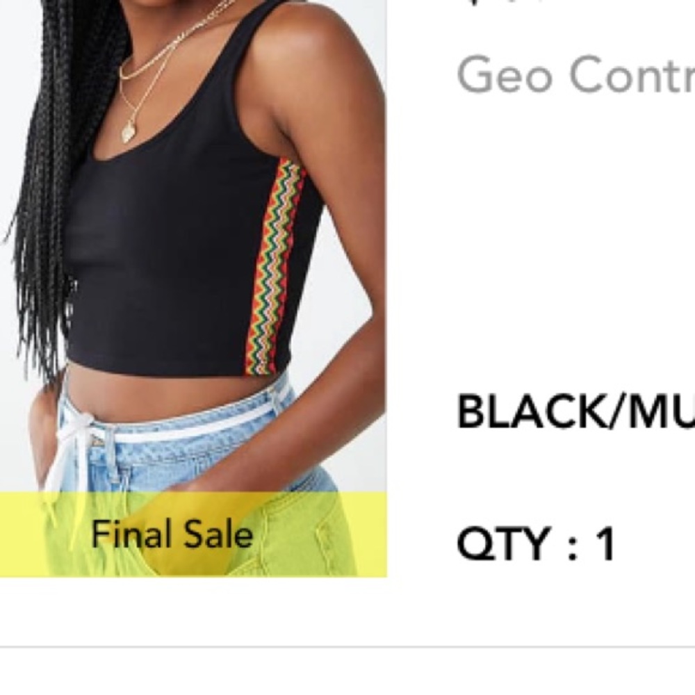F21 black with tribal print crop top